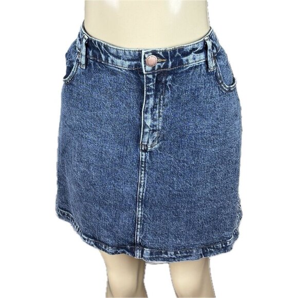 Lane Bryant + 22 Demin Blue Button Zip Seam Detail 5 Pocket Cotton Mini Skirt - Picture 2 of 6